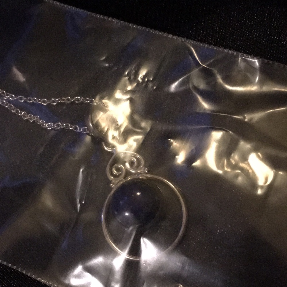 Cabochon cut lapis lazuli  in sterling silver